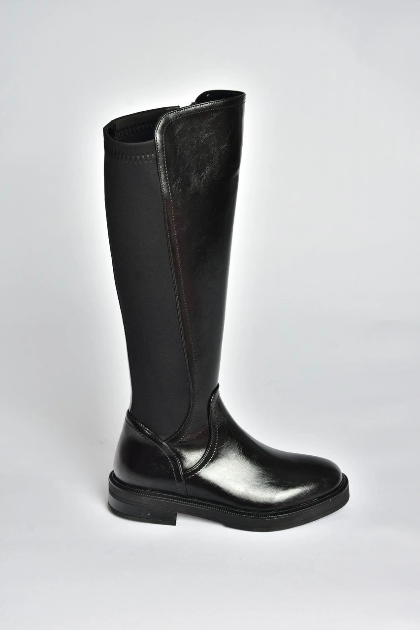Fox Shoes V312212360 Siyah Rustik Arkası Lastik Detaylı Kadın Çizme Siyah-rustik
