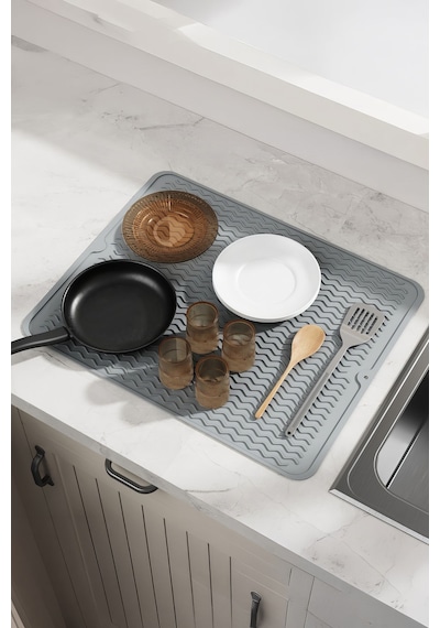 Gri 30x40 Cm Çok Amaçlı Silikon Bulaşık Kurutma Matı Bulaşıklık Mt258