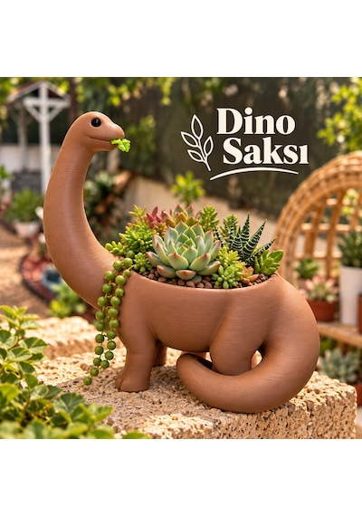 Dinozor Tasarımlı Dekoratif Saksı