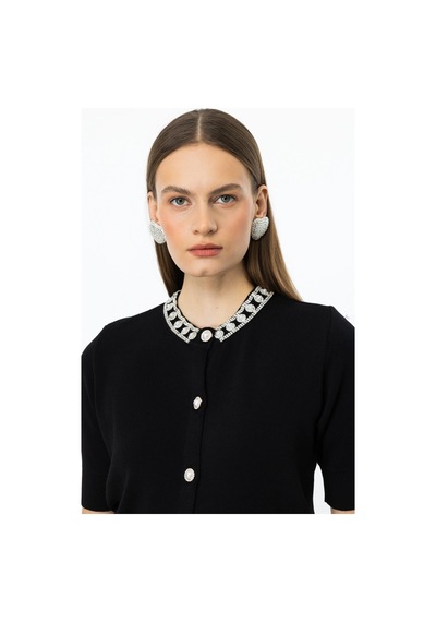 On Fashion Yakası Taşlı Önü Düğmeli Kadın Hırka 25y.on.hrk.53905.01 Siyah