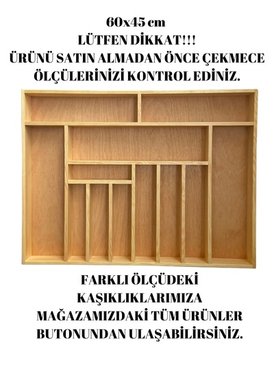 60x45 Cm Ayfiwood Ahşap Kaşıklık Çekmece İçi Yemek Takımı Ve Servis Gereçleri Düzenleyici Organizer