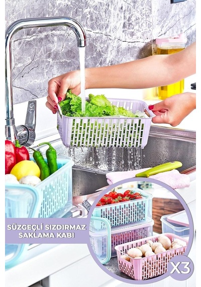 3'lü Set 3500 Ml Süzgeçli Saklama Kabı, Can.hh.034.0 Genel
