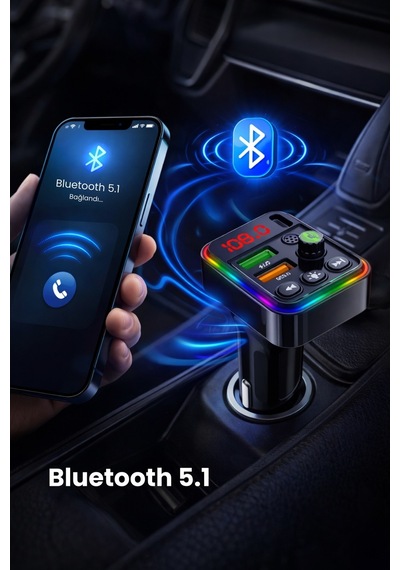 Bluetooth Araç İçi Fm Transmitter Pd + 3.1a Hızlı Şarj Çift Usb Rgb Led Ekranlı Müzik Çalar