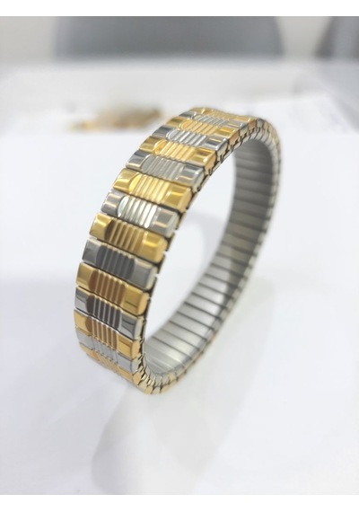 Çelik Bileklik Metal Desenli Elastik Model 1 Cm Genişlik 18 Cm Uzunluk Gold Gümüş Altın - Gümüş