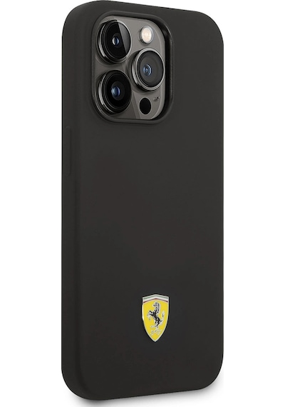 Apple iPhone Uyumlu 14 Pro Kılıf Ferrari M-safe Şarj Özellikli Silikon Metal Logo Dizayn Kapak