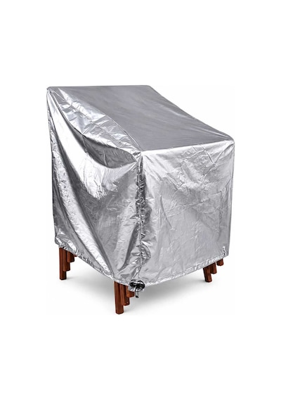 Bahçe Sandalyesi Koruma Örtüsü 65x65x120 Cm Metalize Su Geçirmez Dış Mekan Sandalye Kılıfı Gri
