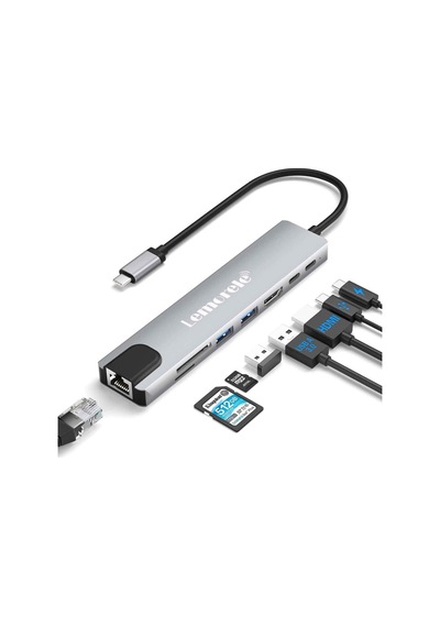 Lemorele Tc19plus, 8 İn 1 Usb Type-c Hub Çoklayıcı, 4k Hdmı Usb 3.0 Ethernet, Pd Şarjlı 8'i 1 Arada Çoğaltıcı