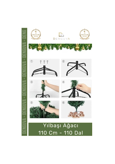 Premium Kutu Süsleme Seti Yılbaşı Çam Ağacı Renkli Işığı Yeni Yıl Süsleri Noel Paketi 110 Cm 110 Dal