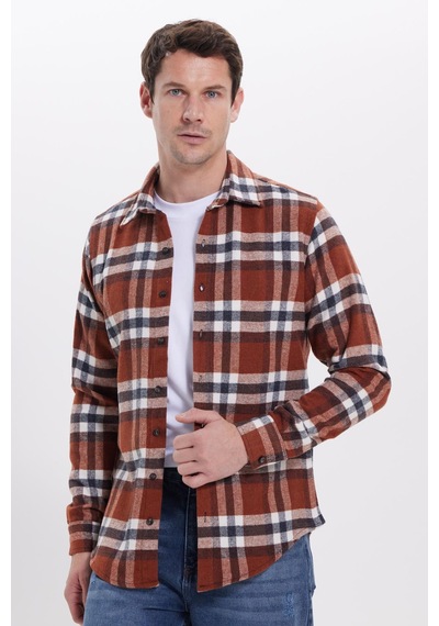 Tudors Erkek Slim Fit Dar Kesim Kareli Kışlık Oduncu Gömlek-42225 Kahverengi Tudors Erkek Slim Fit Dar Kesim Kareli Kışlık Oduncu Gömlek-42225 Kahverengi
