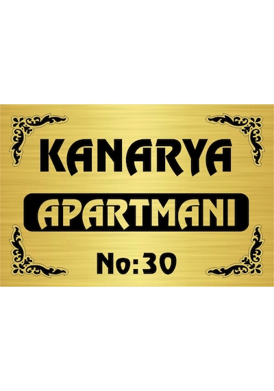 Apartman İsimliği 20x30 Gold Metal Levha