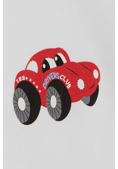Breeze Erkek Bebek Çıtçıtlı Body Araba Baskılı 9 Ay-3 Yaş, Beyaz