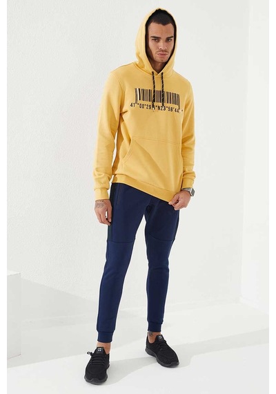 Tommy Life Hardal Nakışlı Kanguru Cep Standart Kalıp Kapüşonlu Erkek Sweatshirt - 87839 HARDAL Hardal