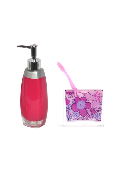 SIVI SABUNLUK,DİŞ FIRÇALIK 2 Lİ BANYO SETİ,GRİ PEMBE VE ÇİÇEKLİ Gri - Pembe