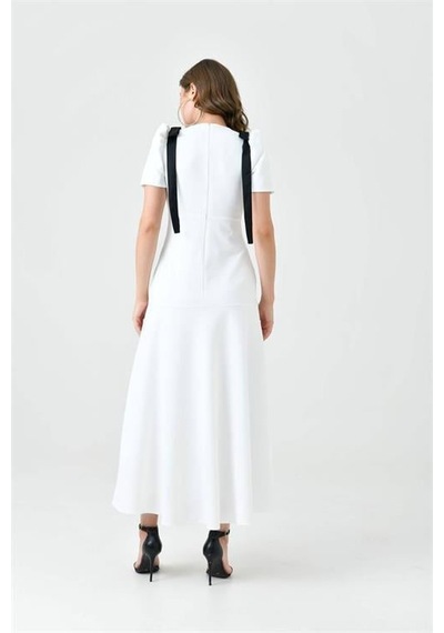 Dip Moda Kadın V Yaka Abiye Elbise Dpnbs9358 Beyaz