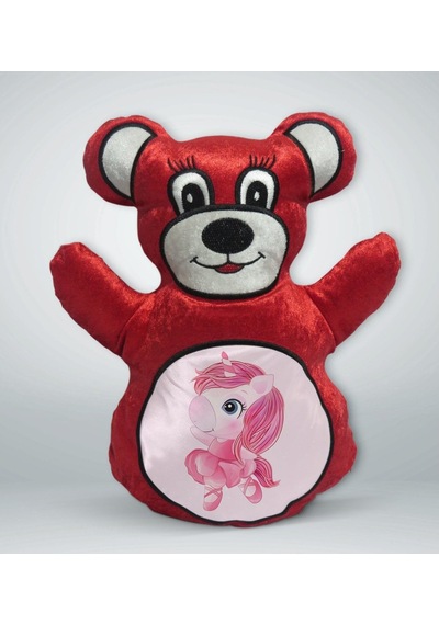 Bk Gift Unicorn Tasarımlı Kırmızı Ayıcık Yastık-3