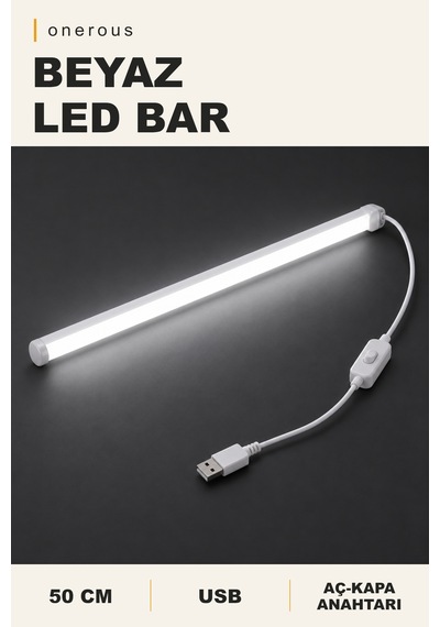 Onerous 50 Cm Beyaz Led Bar, Anahtarlı, Usb, Yapışkanlı