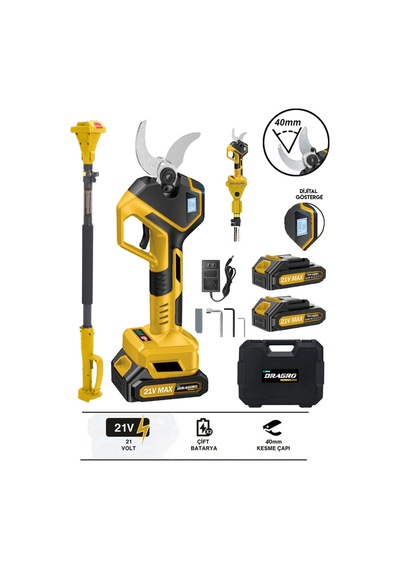 Dragro Dr-8614f 42mm Led Ekranlı S Profesyonel Akülü Bahçe Budama Makası + Teleskopik Kol