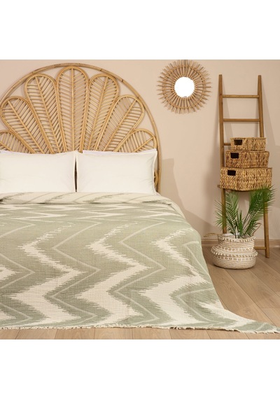Soft Etnik Müslin Çift Kişilik Yatak Örtüsü - Yeşil - 200x220 Cm Renkli