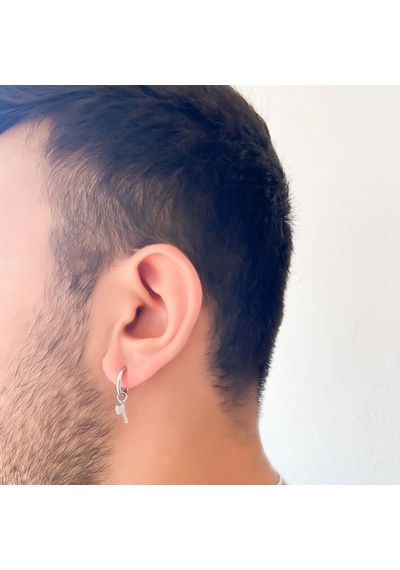 Bz 316l Çelik Unisex Tek Balta Küpe Unk-484 Beyaz