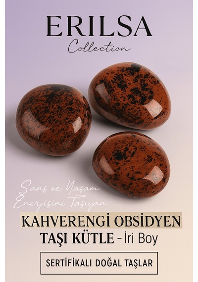 Sertifikalı Kahverengi Obsidyen Taşı Kütle İri Boy 30 40 Mm Şan