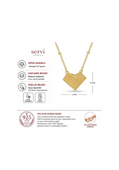 Servi 925 Ayar Gümüş Love Letter Kolye-12 Gold - Gümüş