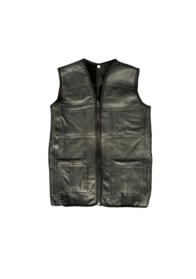 Ln Leather Özel Üretim Patchwork Kürk-süet Gerçek Deri Çocuk Yelek 5-6 Yaş Siyah