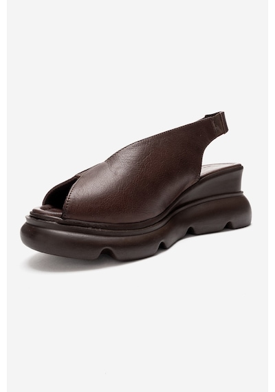 Luvishoes Sam Kahverengi Cilt Hakiki Deri Kadın Dolgu Topuk Sandalet Kahverengi