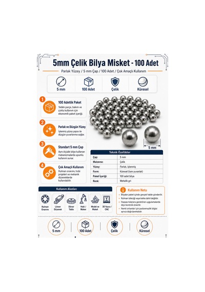 5mm Çelik Bilya Misket - 100 Adet