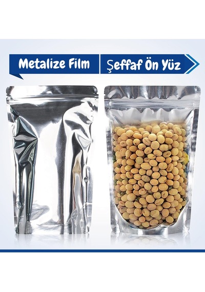 20 Adet 11x18 Şeffaf Metalize Kilitli Doypack Poşet Nem Ve Hava Geçirmez Gıda Ambalajı Belirtilmemiş