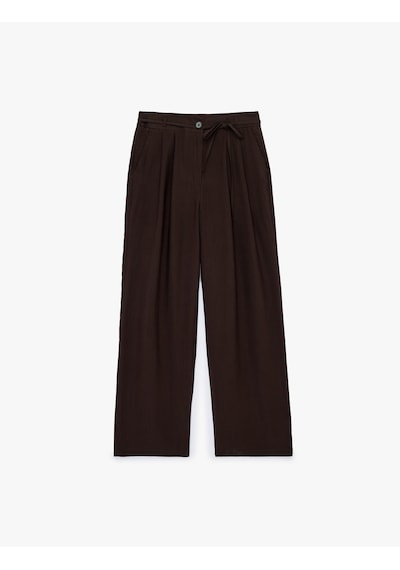 Koton Beli Bağcıklı Cep Detaylı Geniş Paça Kumaş Pantolon Kahverengi 6sal40100ıw Kahve