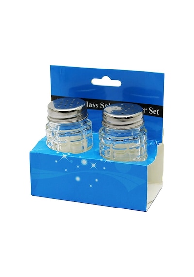Glass Salt 2li Kabartmalı Metal Kapaklı Yuvarlak Cam Tuzluk - Baharatlık Bx40 Renkli