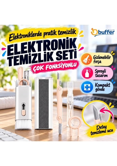 Ultra Emici Elektronik Temizlik Seti 7 Aparatlı Pembe Klavye Ve Kulaklık Bakım Kiti
