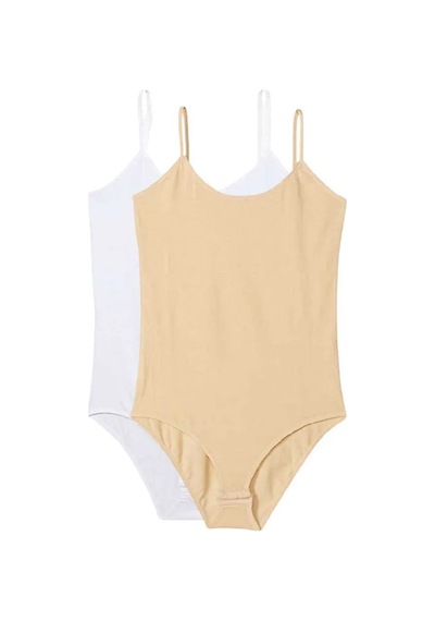 Jenerik 2 Adet İp Askılı Kadın Çıtçıtlı Body Beyaz Ve Ten