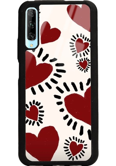 Huawei P Smart Pro Brush Heart Tasarımlı Glossy Telefon Kılıfı Siyah