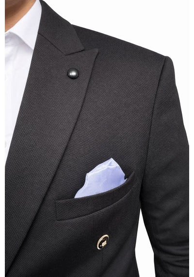 Plus Scorpion Erkek Kruvaze Blazer Ceket Slim Fit Premium Dokulu Şık Klasik Ceket Siyah