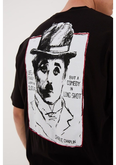 Charlie Chaplin Siyah-beyaz Nakışlı Unisex T-shirt SIYAH