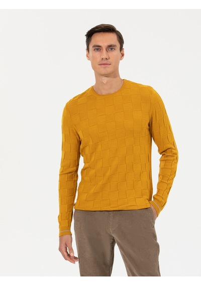 Cacharel Sarı Slim Fit Yün Karışımlı Bisiklet Yaka Triko Kazak