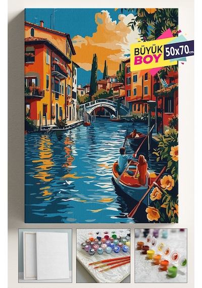 Sayılarla Boyama Seti Numaralı Tuval Fırça Boya Dahil Kasnaklı Set 50x70 Cm - Venedik Köprü