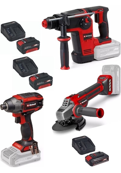 Einhell TP-HD 18/26 Li Bl Akülü Pnömatik Matkap + TP-CI 18/220 Li Bl Vidalama + TP-AG 18/125 Ce Q Avuç Taşlama 2x4.0ah+2.5ah Akülü Kömürsüz Set