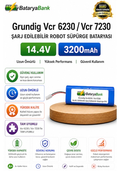 Bataryabank Grundig Vcr 6230 / Vcr 7230 Uyumlu Robot Süpürge Bataryası 14.4v 3200mah Li-ion Pil