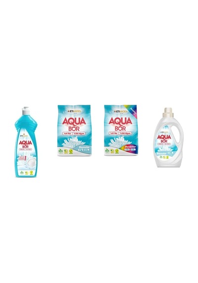 Aquabor Doğal Mineralli Elde Bulaşık + 4 Kg Beyaz + 4 Kg Renkliler + Sıvı Beyaz 4 Lü Set 87630416