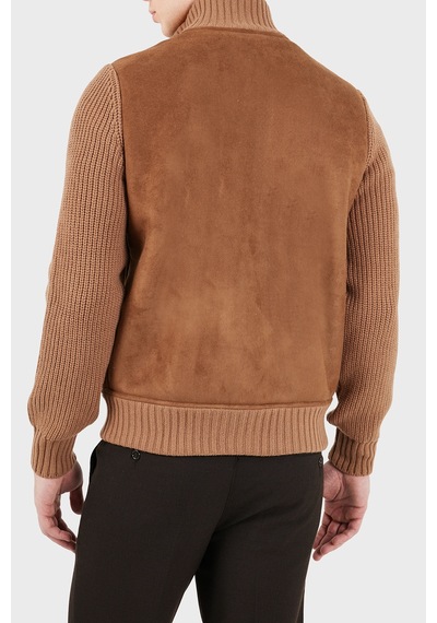 Gran Sasso Regular Fit Dik Yaka Süet Detaylı Triko Ceket Erkek Ceket 13129 58001 190 Taba