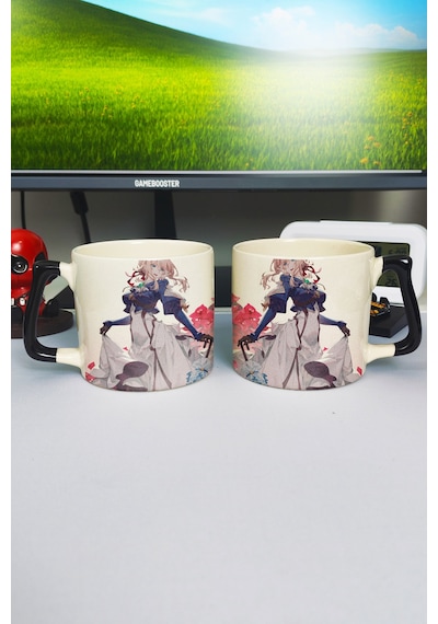 Violet Evergarden Anime Baskılı Seramik Lüks Kupa 1 Adet Özel Siyah Kulp Dalga Kulp V3d Çok Renkli