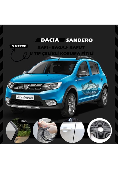 Dacia Sandero Oto Araç Kapı Koruma Fitili 5metre Parlak Siyah Renk