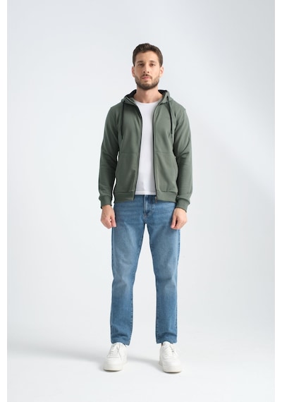 Shooter Sportwear Shooter Erkek Üç İplik Şardonsuz Fermuarlı Kapüşonlu Sweatshirt Haki