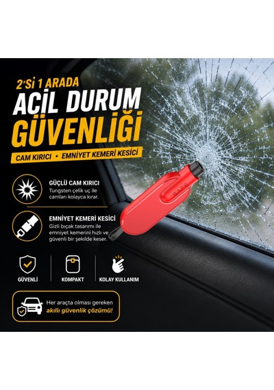 Polham 2in1 Anahtarlıklı Araç İçi Acil Durum Cam Kırıcı Ve Emniyet Kemeri Kesici Kompakt Oto Güvenlik Aparatı