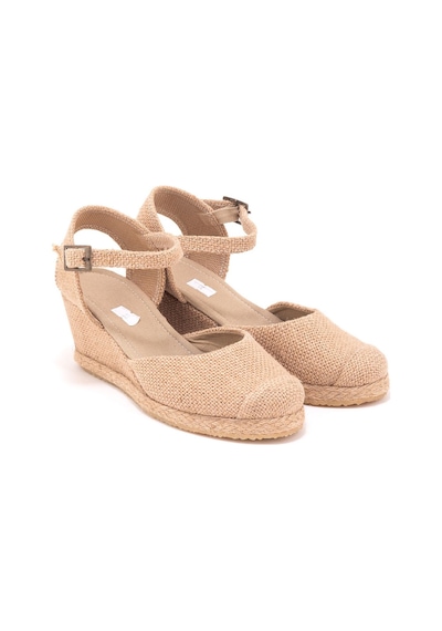 Gerçek Elişi Keten Hasır Espadril Burnu Hasırlı Arkası Açık Dolgu Topuk Handmade Hasır