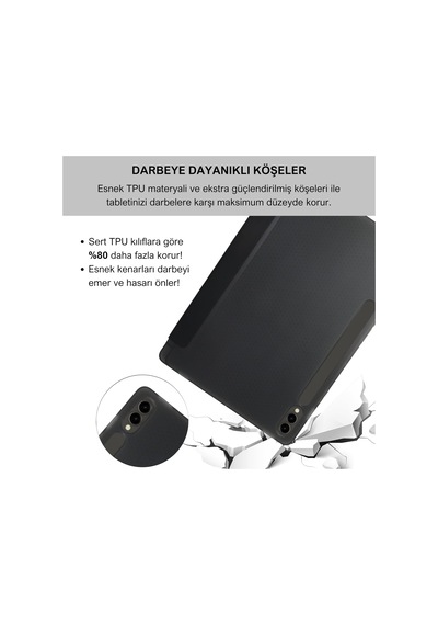 Lexroo Samsung Galaxy Tab S9+ Fe Plus 12.4 İnç Uyumlu Smart Kılıf, S Pen Kalemlikli, Trifold, Esnek Tablet Kılıfı