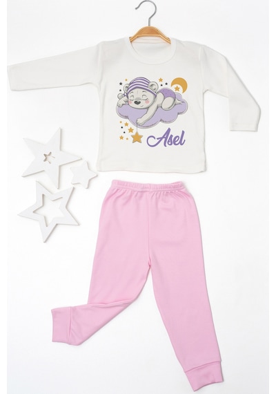Pia Baby İsme Özel Kız Çocuk 2 Adet Pijama Takımı %100 Pamuk Penye İsim Baskılı Kişiye Özel Kreş Pijaması Hediye Seti 20125p15pi Krem
