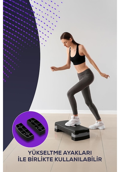 Çok Amaçlı Step Tahtası Kaymaz Yüzeyli Fitness Egzersiz Aleti Yükseltme Aparatlı Siyah
